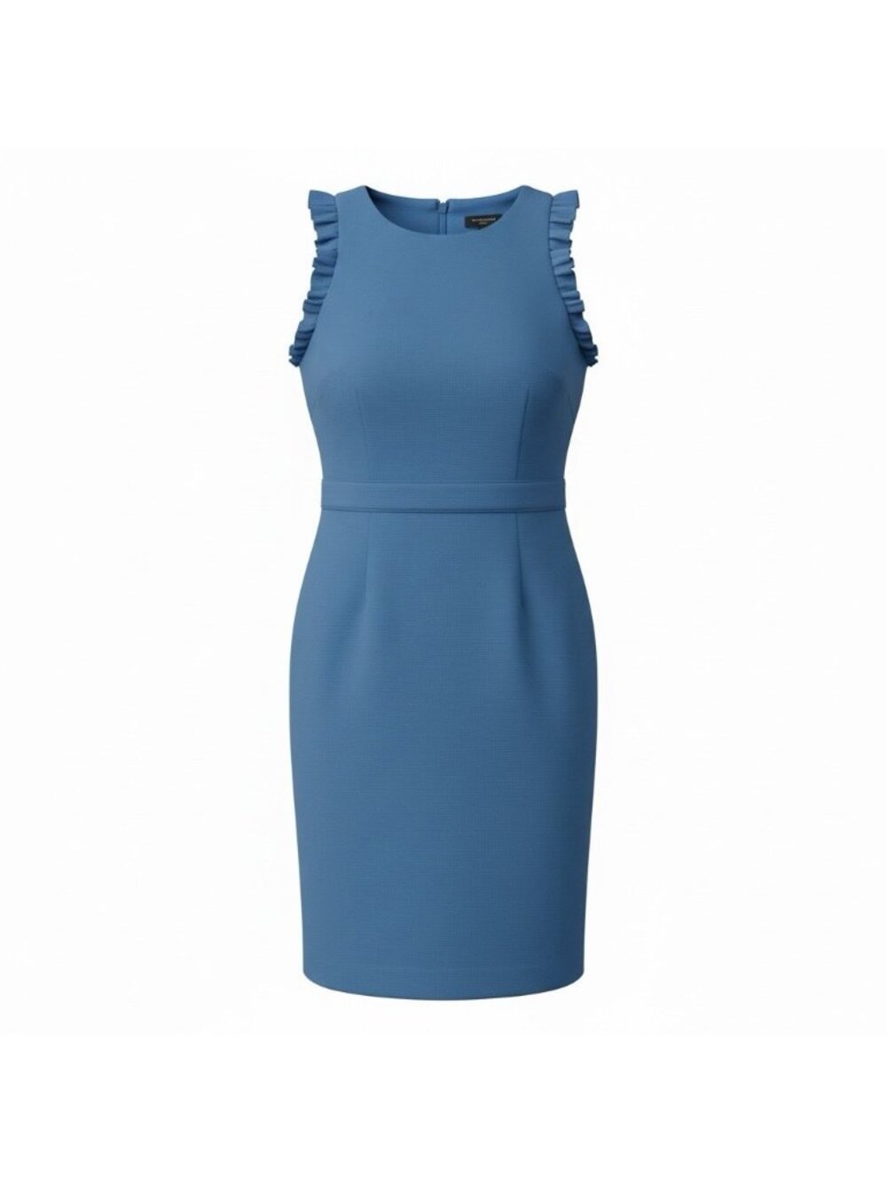 Ann Taylor Sheath Dress Size 6P Petite Blue Ruffle Shoulder Sleeveless Shift